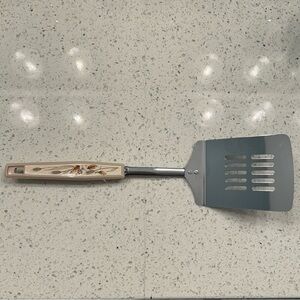 Vintage Ekco-Like Stainless Steel Slotted Short Spatula - "Harvest Wheat" Handle